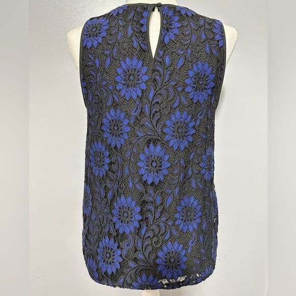 Loft black and blue lace sleeveless top size M - Picture 5 of 6